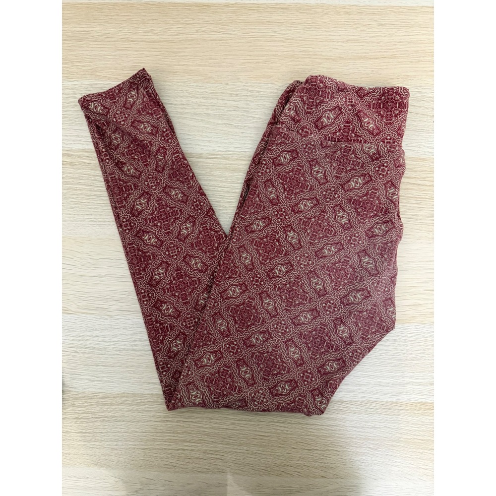 LuLaRoe Women Burgundy‎ Cream Celtic Knot Geometric Print Leggings One Size OS